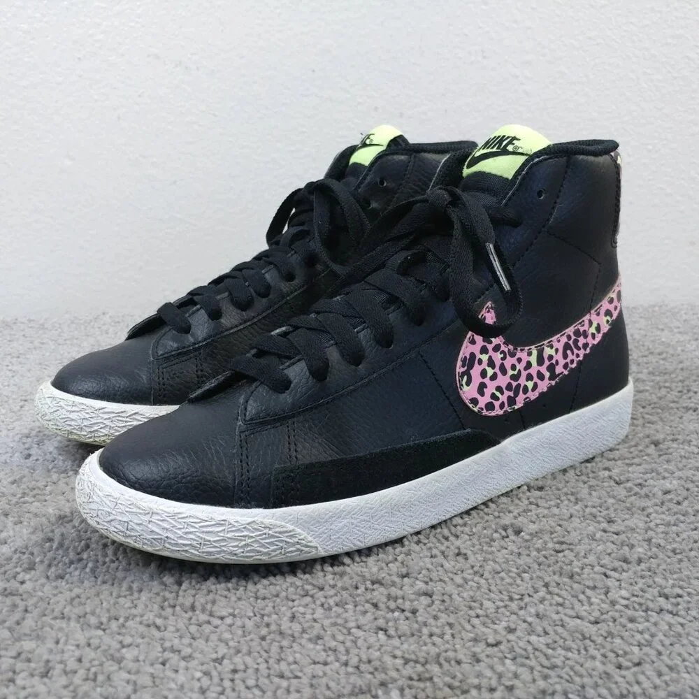 Nike Blazer Mid GS Girls Size 5Y Shoes Black Pink Cheetah DA4674-001